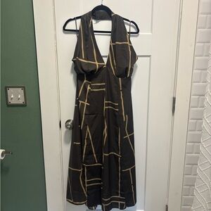 Banana Republic Brown Halter Midi Dress with Geometric Pattern Size 4
